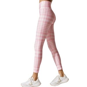 ONA candy pink white houndstooth plaid kawaii high waist workout ankle legging L